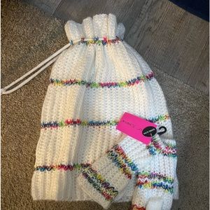 Betsey Johnson Fingerless Gloves and hat or neck scarf set
